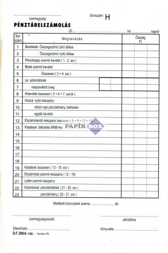DF-200/d Pénztárelszámolás 25x2 lapos, A/5