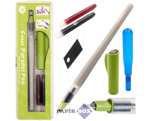 Töltőtoll, 0,5-3,8 mm, zöld kupak, PILOT "Parallel Pen"