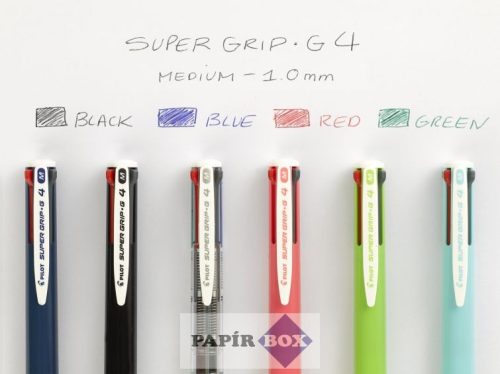 Golyóstoll, 0,27 mm, nyomógombos, fekete, PILOT "Super Grip G", négyszínű