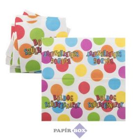   Szalvéta, 33x33cm, "Boldog születésnapot", csíkos-pöttyös