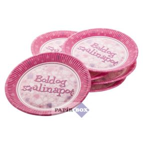   Tányér, papír, 23 cm, "Boldog Születésnapot", rózsaszín