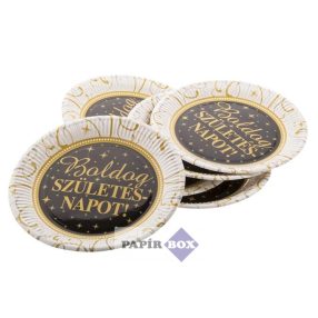   Tányér, papír, 23 cm, "Boldog Születésnapot", elegáns