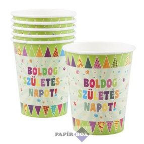   Pohár, papír, 2,5 dl, "Boldog születésnapot", zászlós