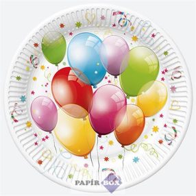 Tányér, papír, 23 cm, léggömb minta, 6 db/csg