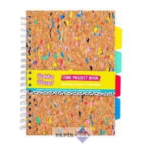   Spirálfüzet, B5, vonalas, elválasztóval, 100 lap, PUKKA PADS "Planet Cork Project Book"