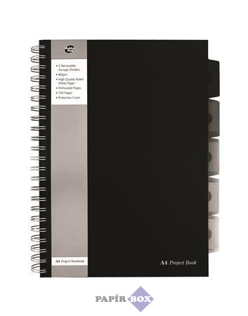Spirálfüzet, A/4, vonalas, 125 lap, PUKKA PAD "Black project book", fekete