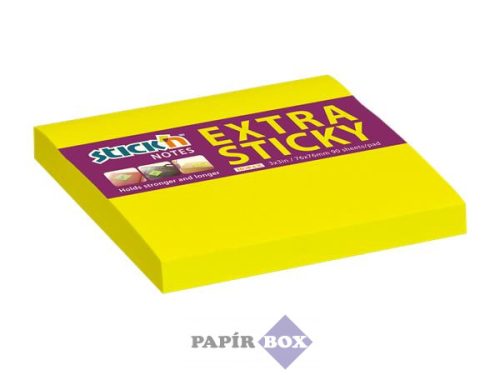 Öntapadó jegyzettömb, 76x76 mm, 90 lap, STICK'N "Extra Sticky", neon sárga