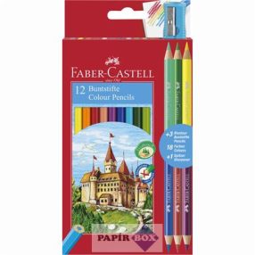   Színes ceruza készlet, hatszögletű, FABER-CASTELL, 12 különböző szín + 3 db bicolor ceruza