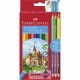 Színes ceruza készlet, hatszögletű, FABER-CASTELL, 12 különböző szín + 3 db bicolor ceruza