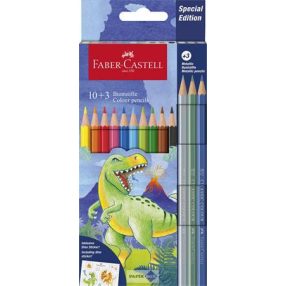   Színes ceruza készlet, hatszögletű, FABER-CASTELL "Dinoszaurusz" 10+3 különböző szín