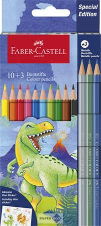 Színes ceruza készlet, hatszögletű, FABER-CASTELL "Dinoszaurusz" 10+3 különböző szín