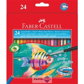   Akvarell ceruza készlet, hatszögletű, ecsettel, FABER-CASTELL, 24 különböző szín