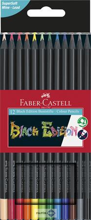 Színes ceruza készlet, háromszögletű, FABER-CASTELL "Black Edition", 12 különböző szín