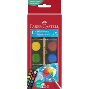 Vízfesték, 12 darabos, 24 mm, ecsettel, FABER-CASTELL