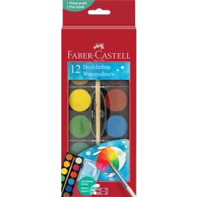 Vízfesték, 12 darabos, 30 mm, ecsettel, FABER-CASTELL