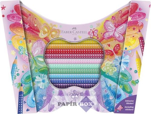 Színes ceruza készlet, fém doboz, FABER-CASTELL "Sparkle", 20 különböző szín, pillangó
