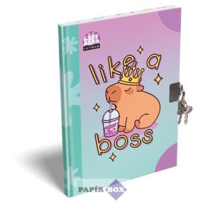   Emlékkönyv, lakattal, A/5, keményfedeles, LIZZYSULI "Lollipop Capybara", zöld-lila