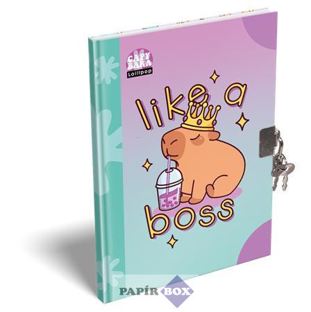 Emlékkönyv, lakattal, A/5, keményfedeles, LIZZYSULI "Lollipop Capybara", zöld-lila