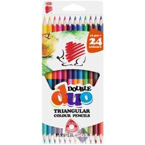   Színes ceruza készlet, kétvégű, háromszögletű, ICO "Süni", 24 különböző szín