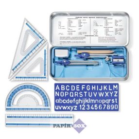   Matematikai készlet, fém dobozban, 10 darabos, vonalzóval, körzővel és kiegészítőkkel, Staedtler