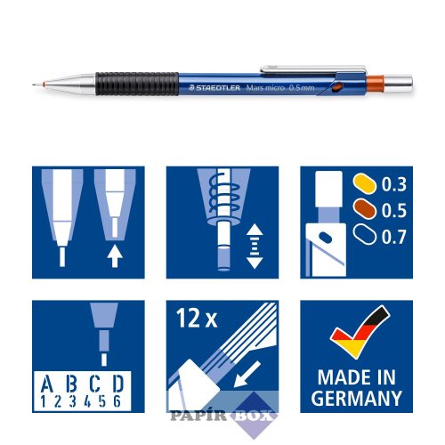 Nyomósirón, 0,5 mm, STAEDTLER "Mars micro 775", kék