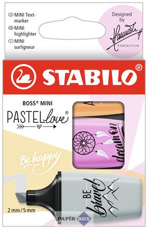 Szövegkiemelő készlet, STABILO, "Boss Mini Pastellove", 3 különböző szín