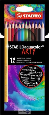 Akvarell ceruza készlet, STABILO "Aquacolor ARTY", 12 különböző szín