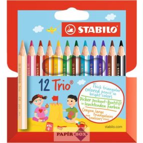   Színes ceruza készlet, háromszögletű, vastag, rövid, STABILO "Trio", 12 különböző szín