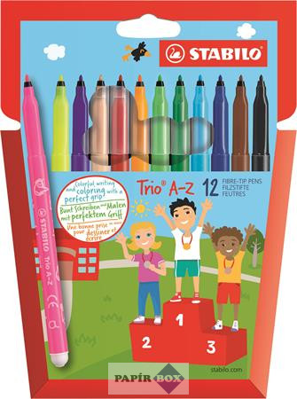 Filctoll készlet, 0,7 mm, STABILO "Trio A-Z", 12 különböző szín