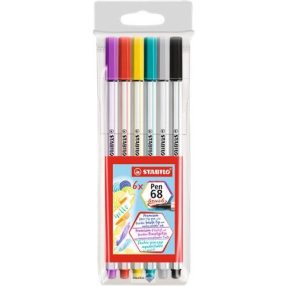   Ecsetirón készlet, STABILO "Pen 68 brush", 6 különböző szín