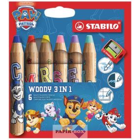   Színesceruza készlet, kerek, vastag, hegyezővel, STABILO "Woody 3 in 1", Mancs őrjárat