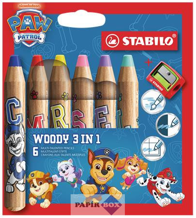 Színesceruza készlet, kerek, vastag, hegyezővel, STABILO "Woody 3 in 1", Mancs őrjárat