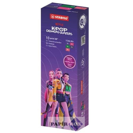 Tűfilc készlet, 0,4 mm, STABILO "Point 88" "K-Pop démonvadászok", 5 különböző szín, 10 db/csg