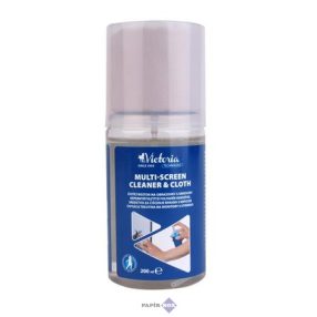   Tisztítófolyadék, képernyőhöz, pumpás, kendővel, 200 ml, VICTORIA TECHNOLOGY