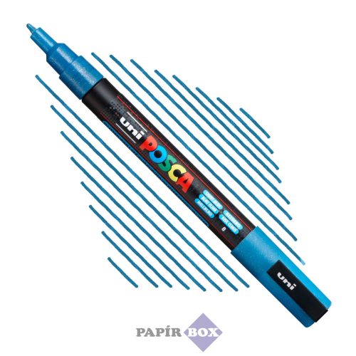 Dekormarker, 0,9-1,3 mm, UNI "Posca PC-3ML", fényes kék, csillámos
