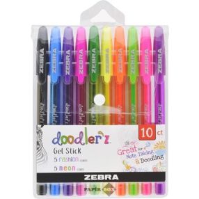   Zseléstoll készlet, 0,33 mm, kupakos, ZEBRA "Doodler'z Neon & Fashion", 10 vegyes szín