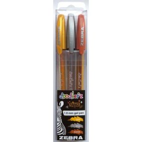   Zseléstoll készlet, 0,33 mm, kupakos, ZEBRA "Doodler'z Glitter", 3 különböző szín