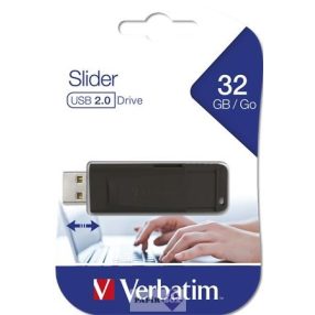 Pendrive, 32GB, USB 2.0, VERBATIM "Slider", fekete