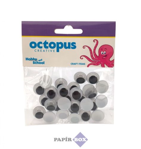 Mozgó szem, 15 mm, 50 db/csomag, Octopus, fekete-fehér